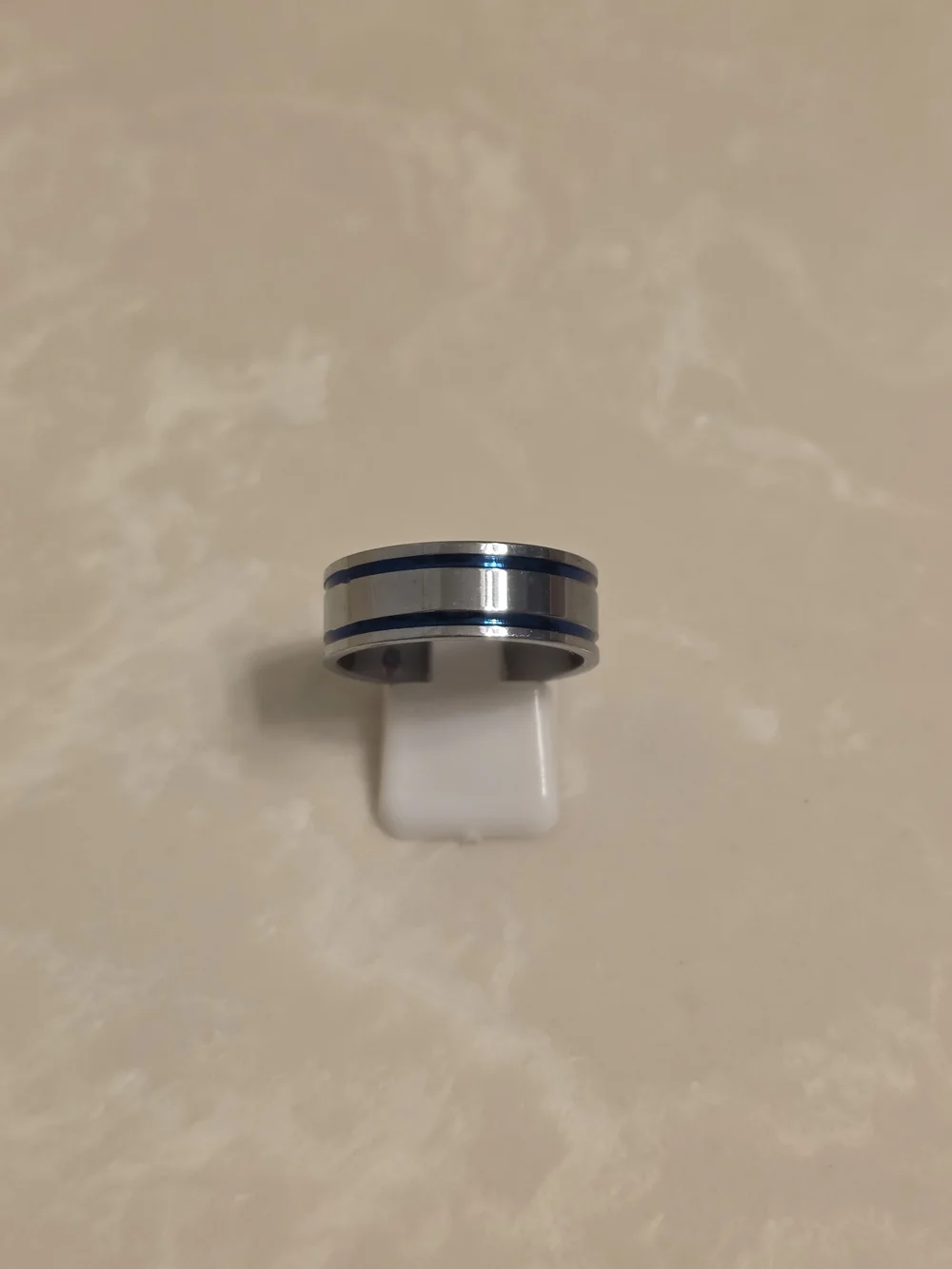 Men's Blue and Silver Stainless Steel Band Ring